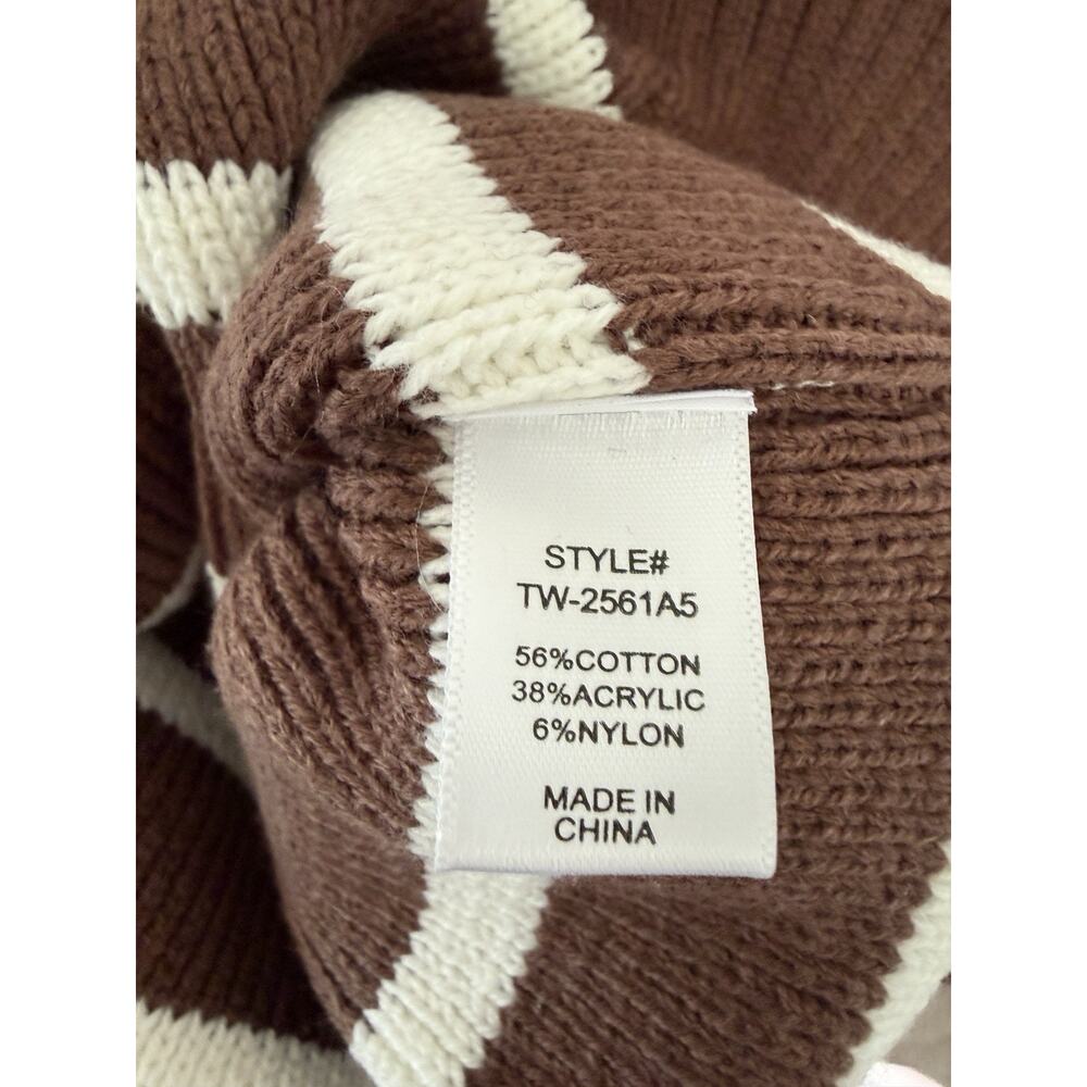 Zenana Women’s Striped Rib-Knit Exposed Seam Oversized Sweater Brown S/M - Picture 4 of 5